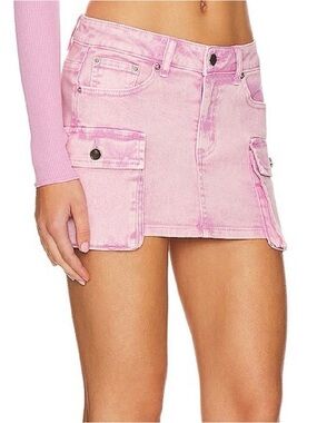 Revolve superdown Pink Tie-Dye Denim Mini Skirt with Cargo Details